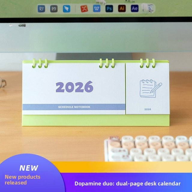 Mini-Schlangenkalender 2026 mit Haftnotizen in Blau, kreativer dreieckiger Schreibtischständer für deine Bürodekoration - Bild 1