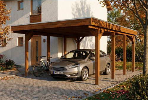 SKANHOLZ Carport Friesland aus Fichte mit EPDM-Dach in Nussbaum Braun, B: 402 cm, T: 555 cm, H: 239 cm - Bild 1