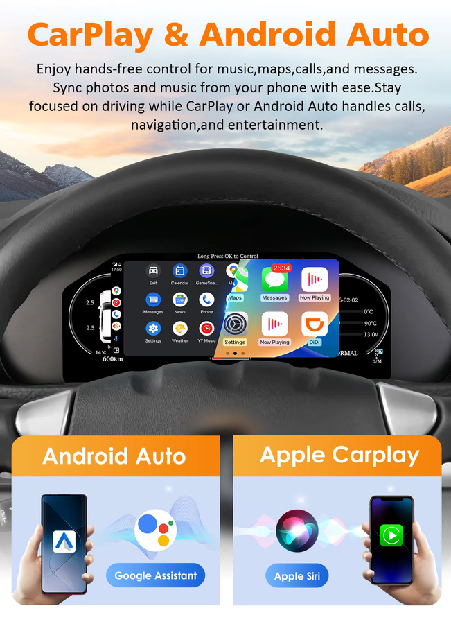 OSSURET Digitales Kombiinstrument 12,3 Zoll für Porsche Cayenne 2005-2009 mit HD-Bildschirm, Carplay und Android Auto, Schwarz - Bild 4