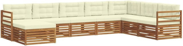 vidaXL Sofagarnitur 8-teilig L-Form aus Massivholz Akazie in Natur und Creme mit Polsterkissen und Armlehnen - Bild 1