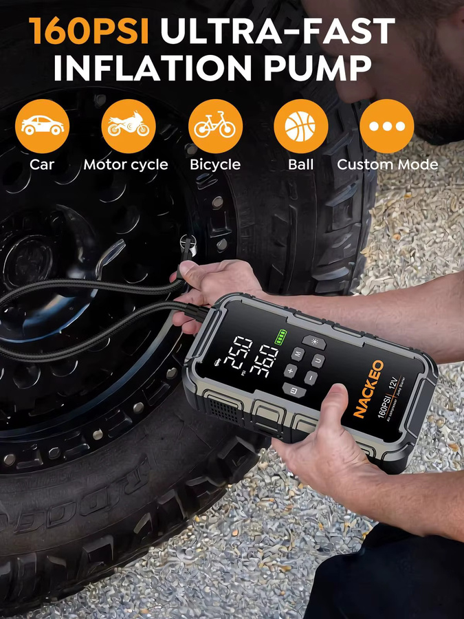 BSMOOM 1500A PEAK Auto-Notstartgerät mit 150PSI Aufpumpfunktion, Multifunktions-Autobatterie-Booster in Schwarz mit LED-Licht, USB-C Ladefunktion und LCD-Digitalanzeige - Bild 5