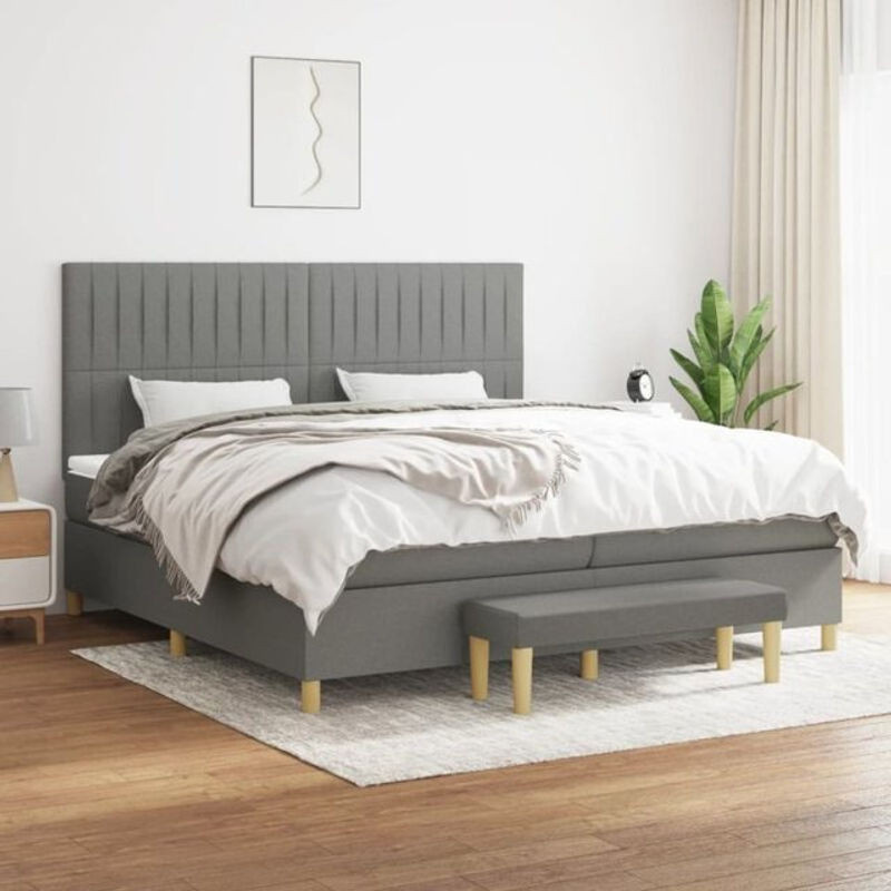 Vidaxl Boxspringbett mit Matratze in Anthrazit und Grau aus Stoff, B/T: 200 x 200 cm - Bild 1