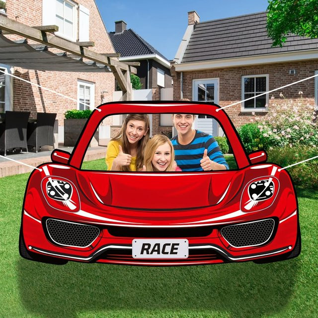 OURFETE Fotobox-Banner in Form eines roten Sportrennwagens als Party-Deko für Outdoor-Events, Höhe: 164,0 cm, Breite: 98,0 cm - Bild 1