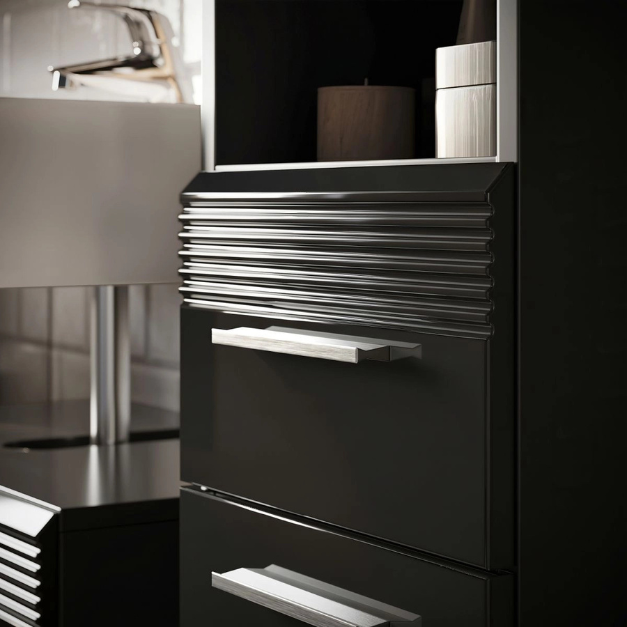 Inn.Furn Badmöbel Set Leon 2-teilig Schwarz Hochglanz mit Waschtischunterschrank und Spiegelschrank B: 60 cm, H: 182 cm, T: 34 cm - Bild 2