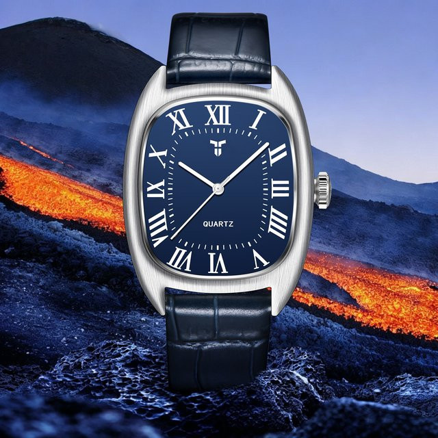 TYBERLEY Armbanduhr, Quarz, Oval, Edelstahl, Leder, Schwarz, Herren - Bild 1