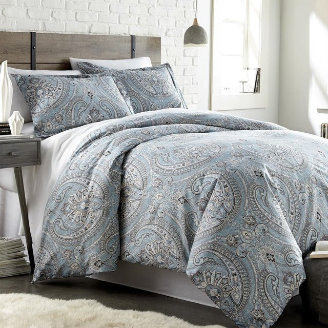 Bin Chi Textiles Bettbezug-Set Winter Bürstenkollektion aus Microfaser in Blau, King/California King Größe, enthält 1 Bettbezug und 2 Kissenbezüge - Bild 1