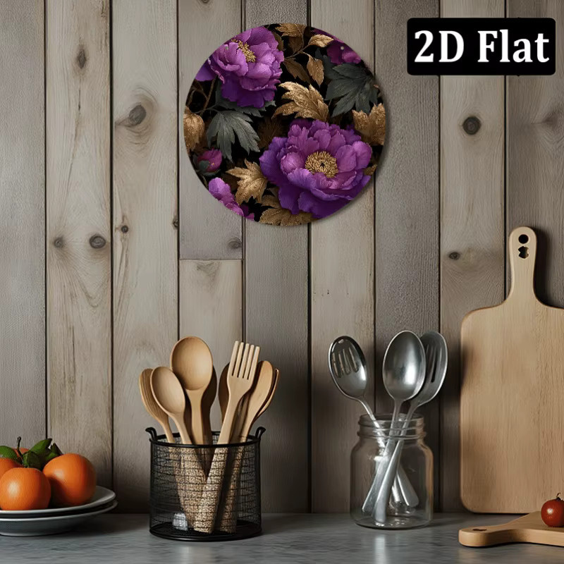 CIFBUY Runde Aluminium-Wanddekoration mit Pfingstrosen-Blumenmuster in Multicolour, Durchmesser: 20,32 cm - Bild 5