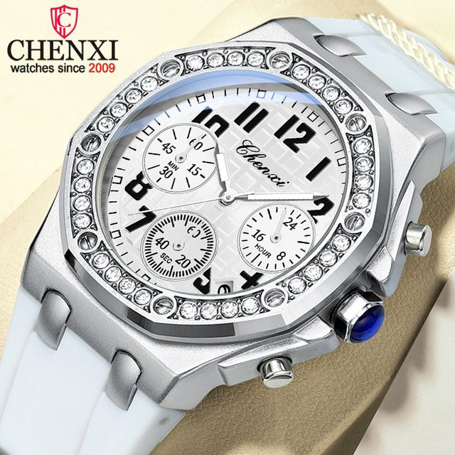CHENXI Chronograph Armbanduhr, Quarz, Pink, Silikon, Damen - Bild 1