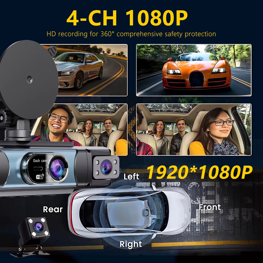 OLESED 4-Kanal Auto DVR Dashcam mit WLAN, 4 Full HD 1080P Kameras, Nachtsicht und 24H Parküberwachung, Schwarz - Bild 4