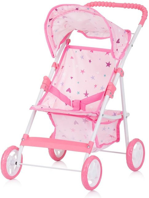 Chipolino Puppenwagen Alice Aufbewahrungskorb klappbar rosa Sterne - Bild 1