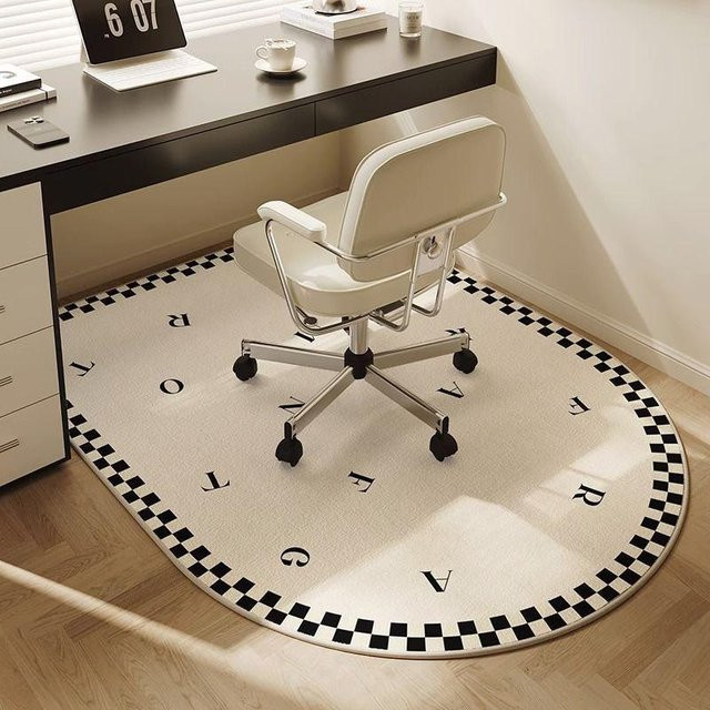 Rutschfester französischer Arbeitsteppich in Cremeweiß und Beige, halbkreisförmige Bodenmatte für Computerstühle und Drehstühle, B/B: 90 x 60 cm - Bild 1