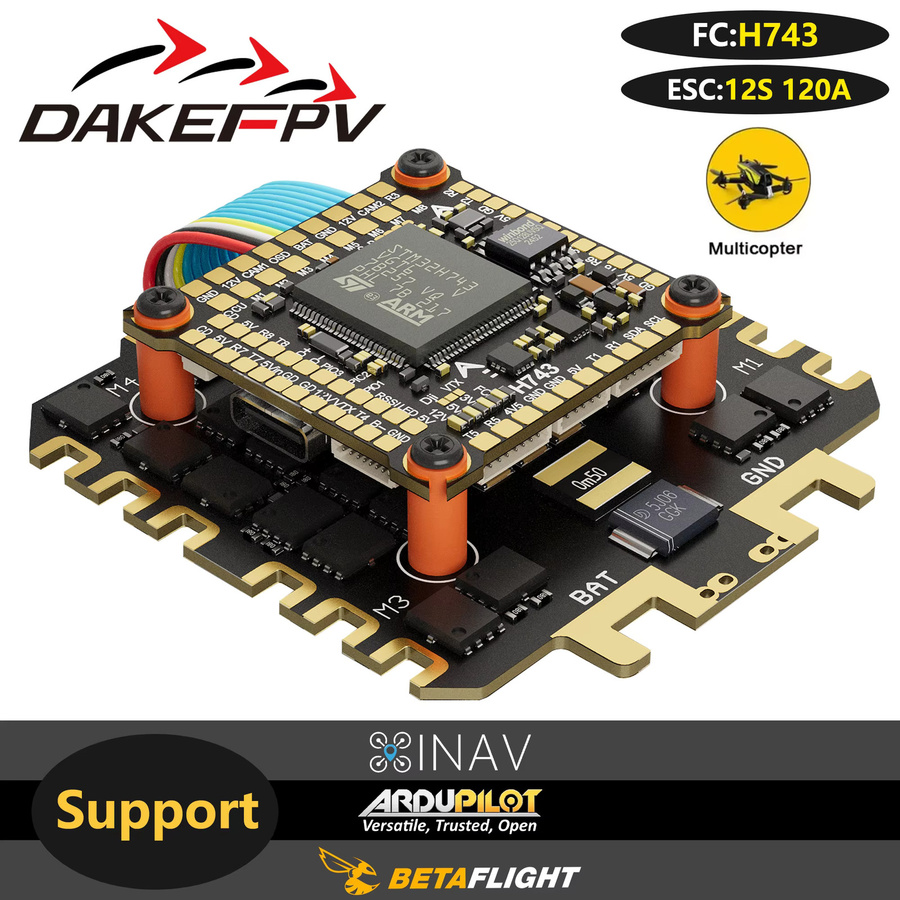 DAKEFPV H743 Flugcontroller RC-Stack für FPV Racing Drohnen in Schwarz mit 120A FC und BLS Bluejay ESC für 10 bis 18 Zoll Modelle - Bild 4