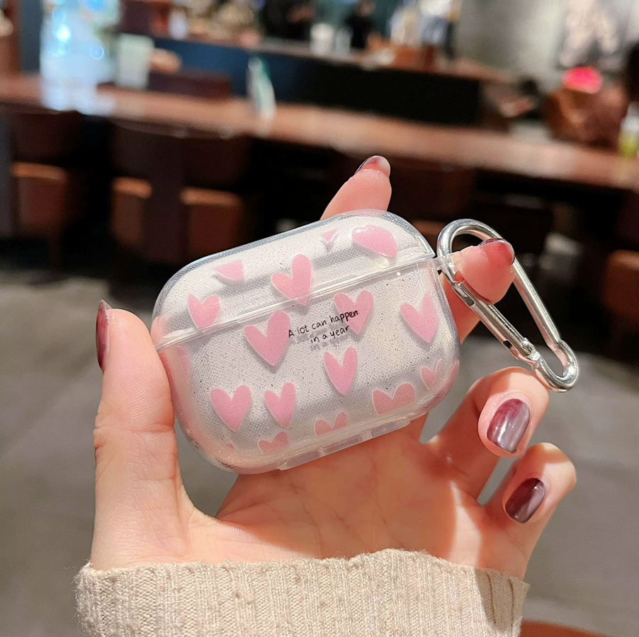 Rosa Herz-Blumen Schutzhülle für Apple AirPods Pro 2, 1, 2 und 3 inklusive Schlüsselanhänger - Bild 2