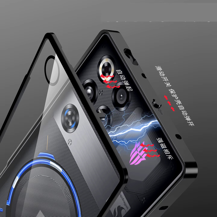 Magnetische Metallrahmenhülle für Nubia Redmagic 11 Pro+, stoßfeste Funda-Coque mit Metall-Acryl-Rückseite, Schwarz - Bild 4