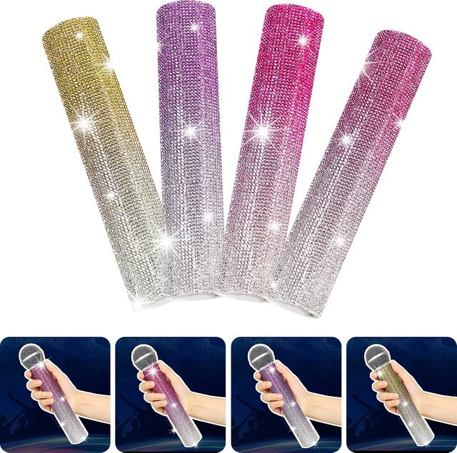 MovingMic Mikrofonhülle mit buntem Farbverlauf und Strasssteinen in Pink und Multicolour - Bild 1