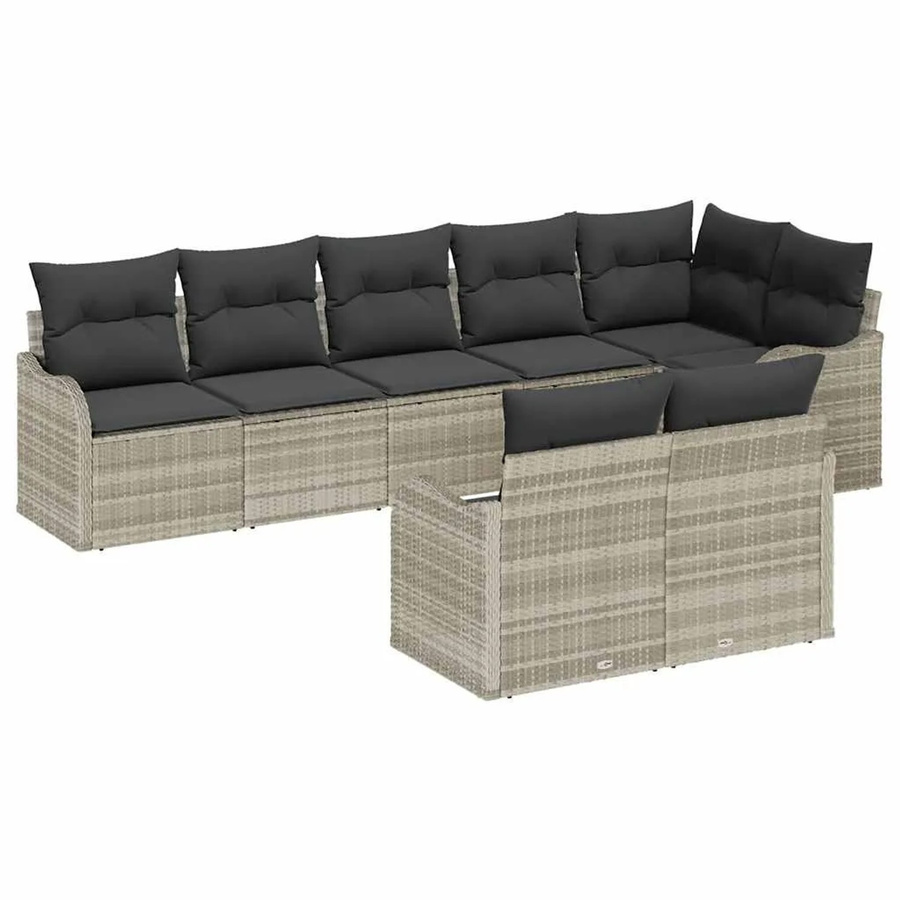 vidaXL Garten-Sofa-Set aus Polyrattan in Grau, 8-teilige L-Shape Lounge-Garnitur mit Kissen für Terrasse und Garten - Bild 2