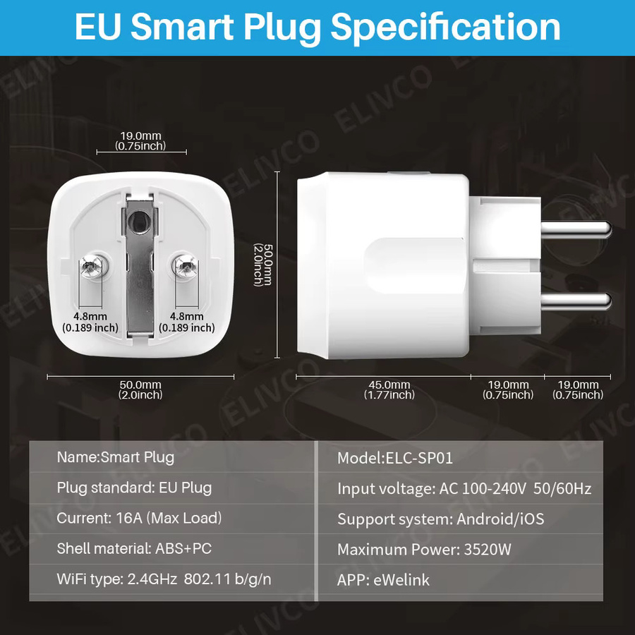 Elivco eWelink Smart Plug WLAN-Steckdose mit Timer und Countdown in Weiß, kompatibel mit Google Assistant, Alexa, SmartThings, Alice und Salute - Bild 2
