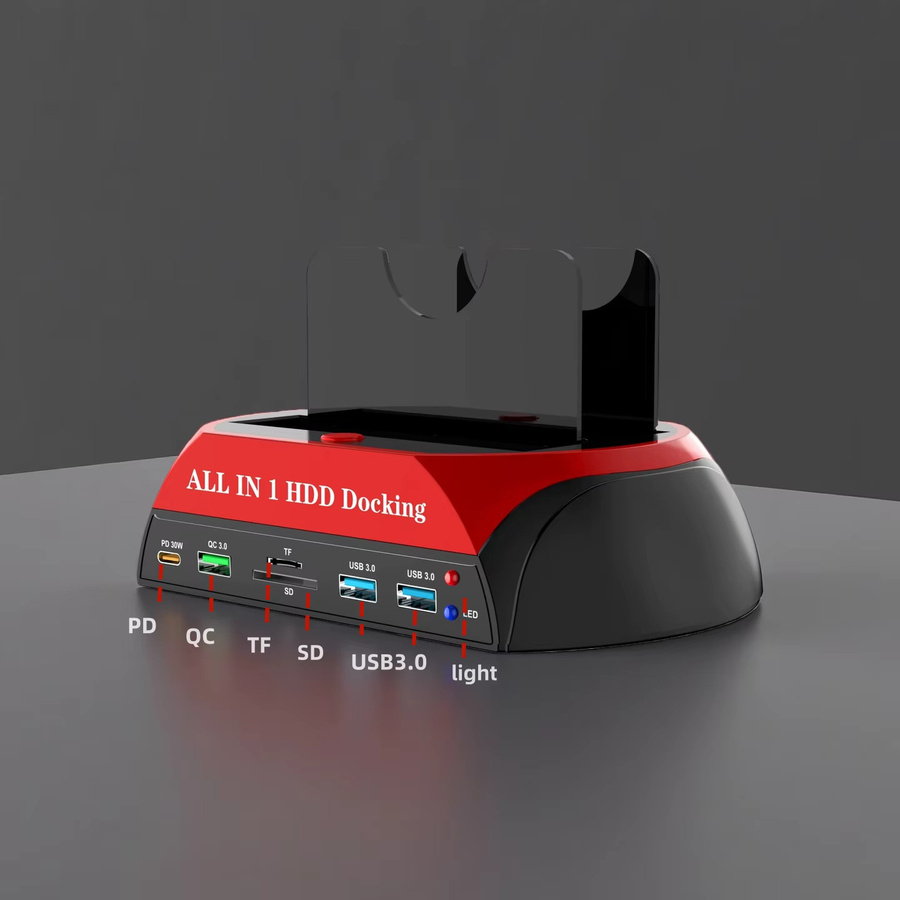 Deepartner All-in-One SATA/IDE HDD/SSD-Dockingstation mit Offline-Kloning, USB 3.0 Hub, SD/TF-Kartenleser und PD/QC-Schnellladung für 2,5 und 3,5 Zoll Festplatten - Bild 4