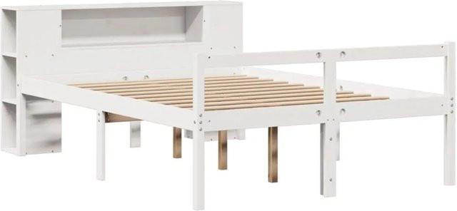 vidaXL Massivholzbett aus Kiefer mit Kopfteil und Regal in Weiß, B/T/H: 135 x 190 cm - Bild 1