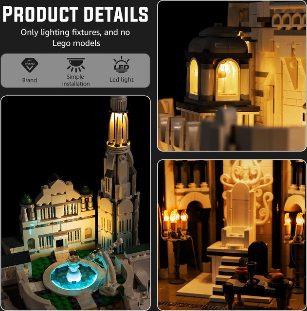 BlockGlow LED-Beleuchtungsset für LEGO Der Herr der Ringe Minas Tirith, warmweiß - Bild 1