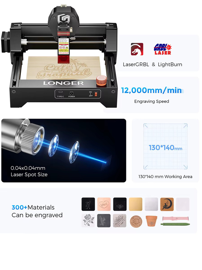 RAY5 Mini Lasergravierer 5,5W 2,5W DIY-Graviermaschine in Schwarz für Acryl, Leder und Metall - Bild 7