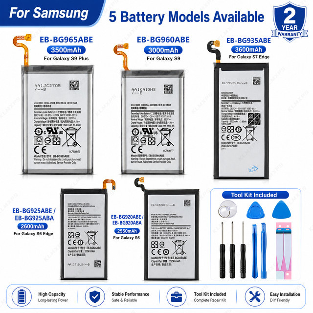 Samsung Ersatz-Handy-Akku für Galaxy S6 S7 Edge S9 S9+ in Schwarz (EB-BG920ABE EB-BG935ABE EB-BG960ABE) - Bild 1