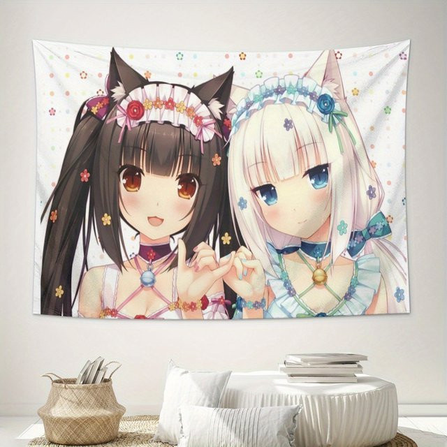 VIKAMA Nekopara Chocola & Vanilla Wandteppich Anime Katzenohr-Mädchen Wandbehang in Multicolour, Breite: 60 cm, Höhe: 40 cm - Bild 1