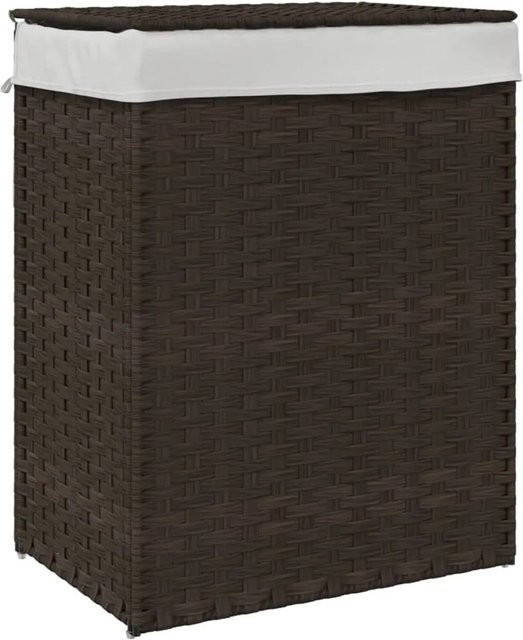 vidaXL Wäschekorb mit Deckel und Griffen aus Poly Rattan in Dunkelbraun, B/T/H: 46 x 33 x 60 cm - Bild 1