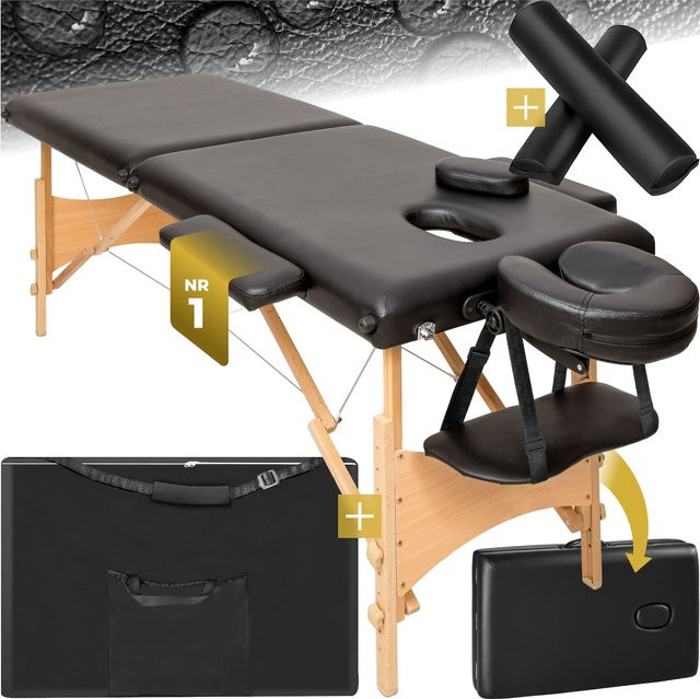 tectake Massageliege-Set Freddi mit Holzgestell aus Buche, Schwarz, B/T/H: 210 x 95 x 84 cm - Bild 1