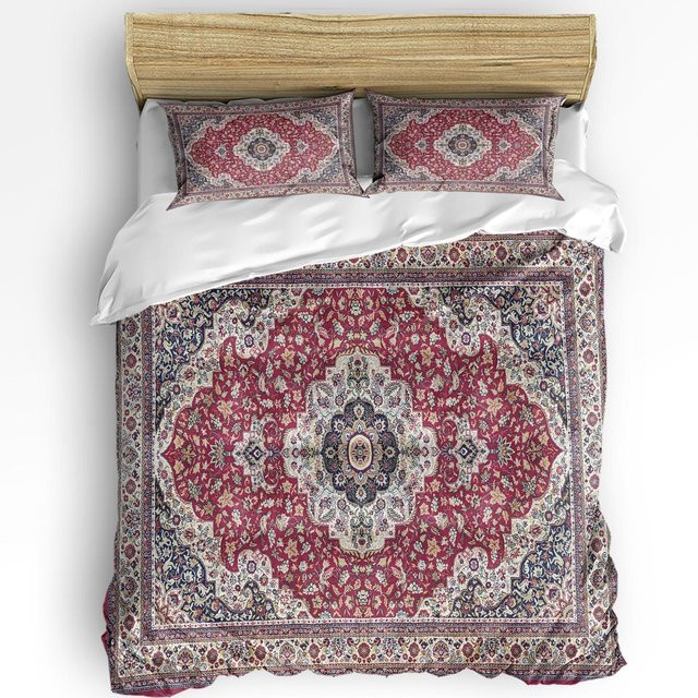 JMG Household Supplies 3-teiliges Bettwäscheset mit floralem Vintage-Blumenmuster im indisch-böhmischen Stil, Material Mikrofaser, B/H: 140 x 210 cm, Mehrfarbig - Bild 1