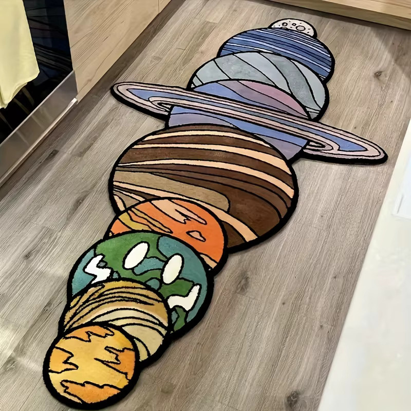 VIKAMA Cartoon-Teppich in Planetenform, rutschfest und weich, Mehrfarbig, Durchmesser: 120 cm - Bild 4