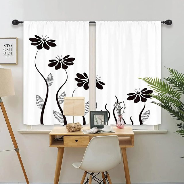 Moderne Verdunkelungsvorhänge mit Boho Floral Blatt Design in Weiß, B: 55 cm, H: 120 cm - Bild 1