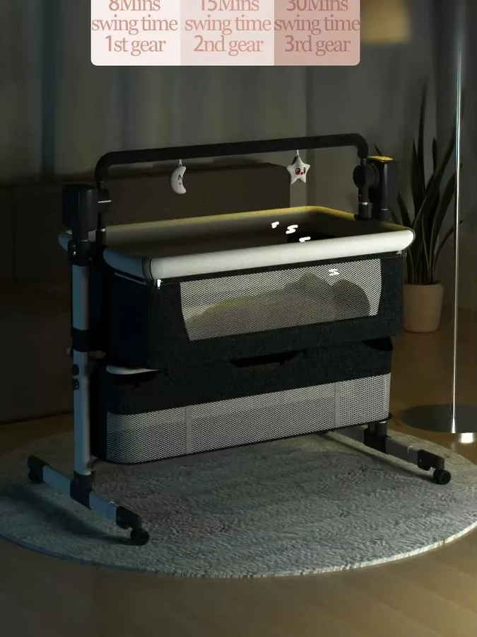Elektrische Babywiege von Magic ZC als automatischer Schlafkörbchen mit Bluetooth-Fernbedienung und Timer in Khaki - Bild 3