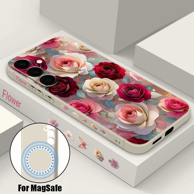 Magnetische Handyhülle mit Rosenblumen-Design für Samsung Galaxy S25 S24 S23 Ultra S22 S21 Plus S24 FE A17 A56 A55 A16 A15 A36, weiche TPU-Abdeckung, Schwarz/Mehrfarbig - Bild 1
