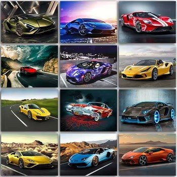 5D-Diamant-Malerei-Set YUTTEE Cartoon-Sportwagen mit vollen runden Steinen als Mosaik-Kreuzstich zur Heimdekoration, B/H: 20 x 30 cm - Bild 1