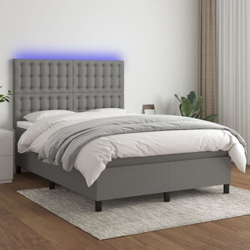 vidaxl Boxspringbett mit Matratze und LED in Dunkelgrau Anthrazit B/T/H: 140 x 190 x 118 cm - Bild 1