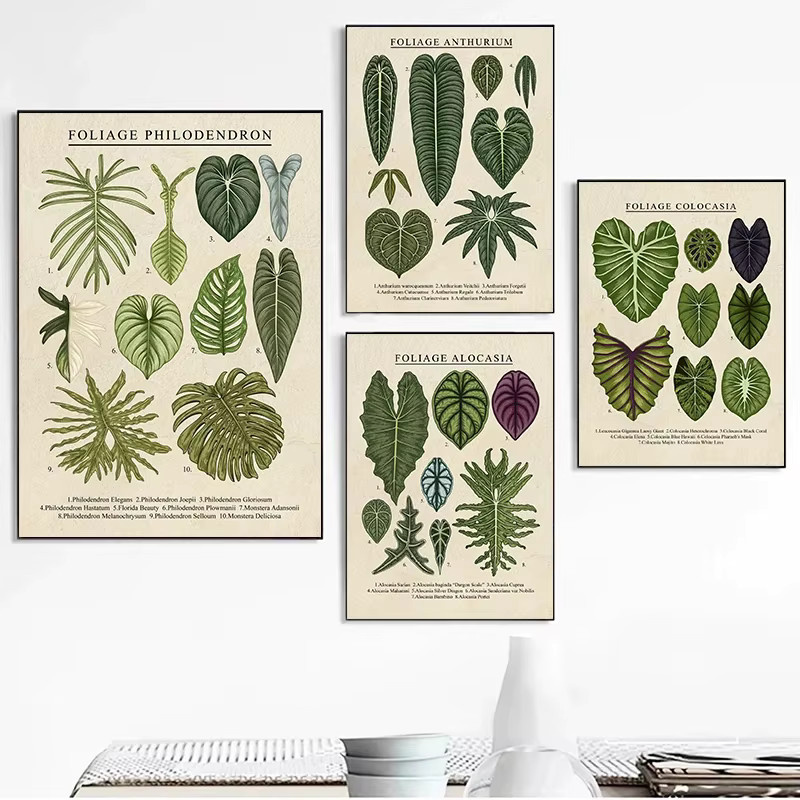 Potdemiel Wandkunst Leinwand Poster mit botanischem Blattmotiv in Grün im Vintage-Stil - Bild 3