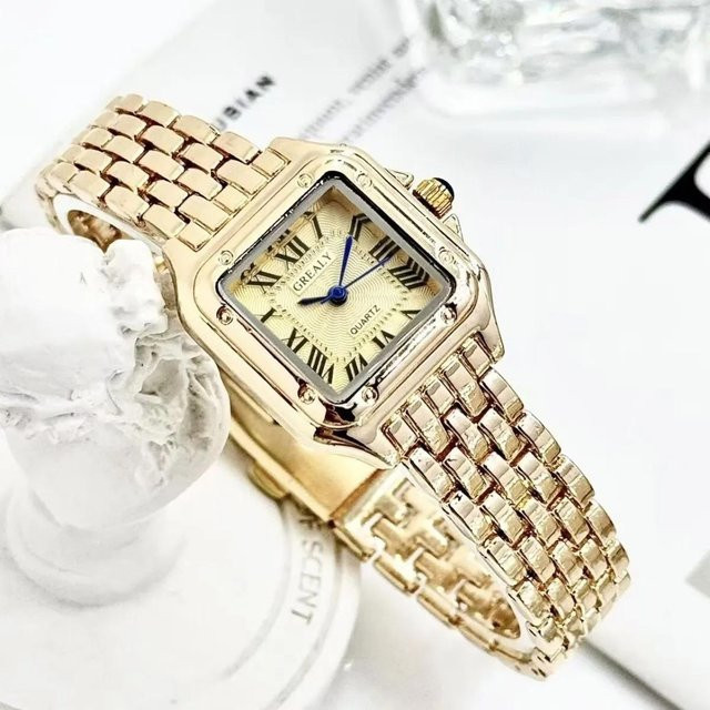 Armbanduhr Quarz, Edelstahl, beige, eckig, Diamantbesetzt, Damen - Bild 1