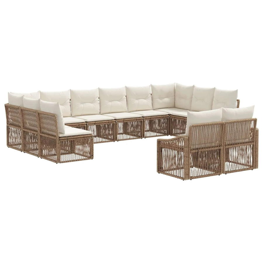 vidaXL Gartensofa-Set 12-tlg. in U-Form aus Poly-Rattan und Stahl, Beige mit Polsterung und Kissen - Bild 2