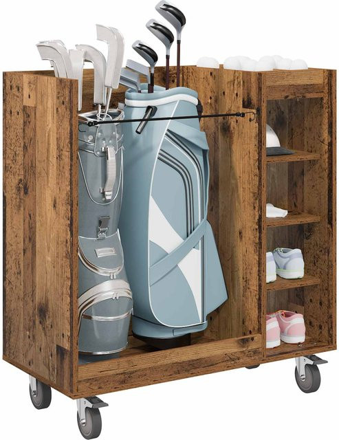 Yiwydaa Golfschrank in braun mit Rädern und rustikalem Holz-Look, B/T/H: 90 x 45 x 98 cm - Bild 1