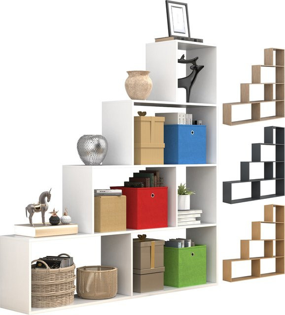 VCM Dubila L Holz Standtreppenregal als Raumteiler und Bücherregal in Weiß - Bild 1