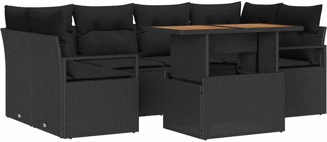 vidaXL Garten-Sofa-Set 7-tlg. in Schwarz mit Kissen und Stauraum aus Poly-Rattan und pulverbeschichtetem Stahl - Bild 1