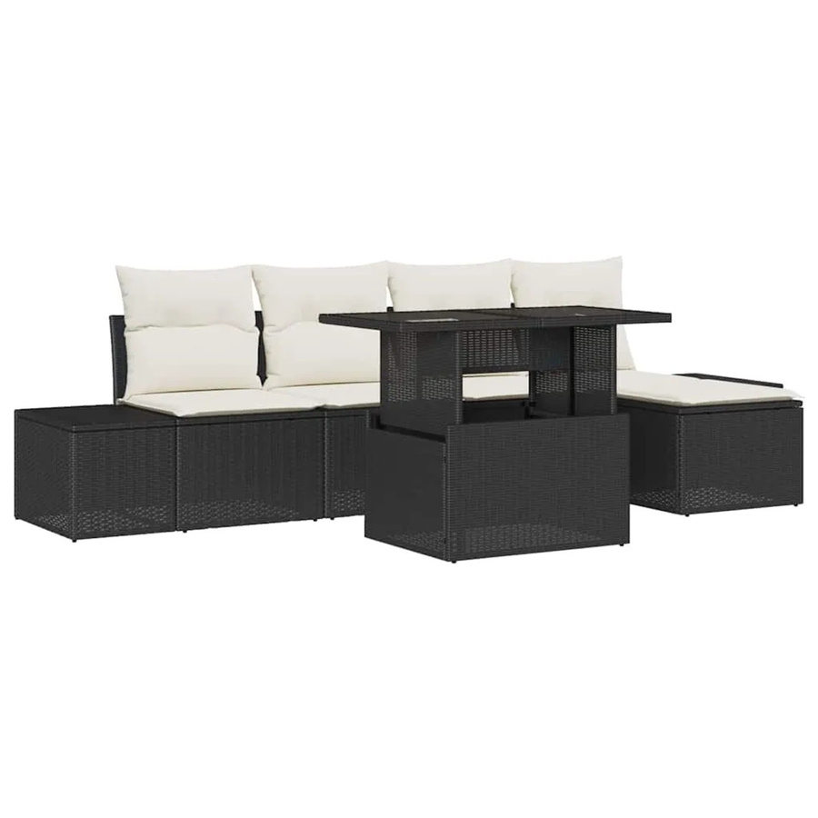 vidaXL 6-teiliges Garten-Sofa Set aus schwarzem Poly Rattan mit Kissen und Stauraum - Bild 2
