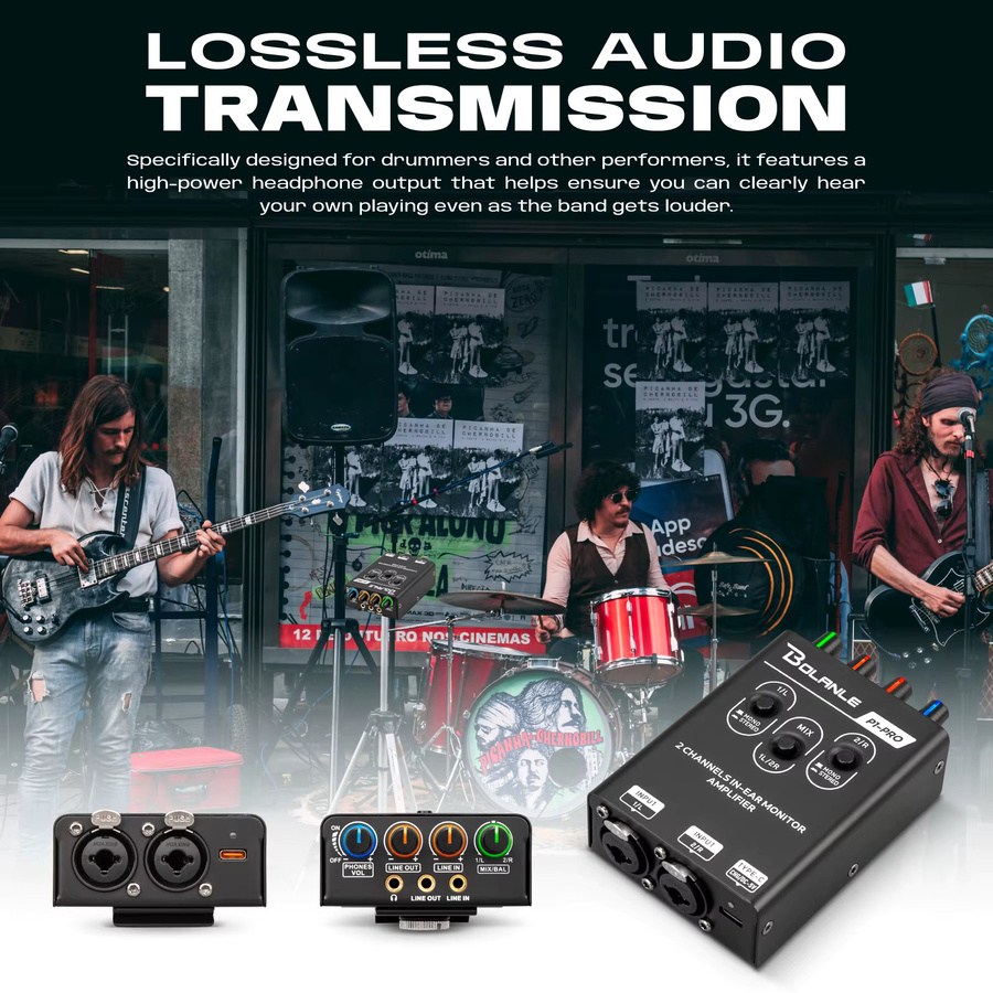 Bolanle P1 PRO Typ-C Dual-Kanal Stereo IEM Verstärker, In-Ear Personal Monitor Mixer Kopfhörerverstärker, Schwarz - Bild 5