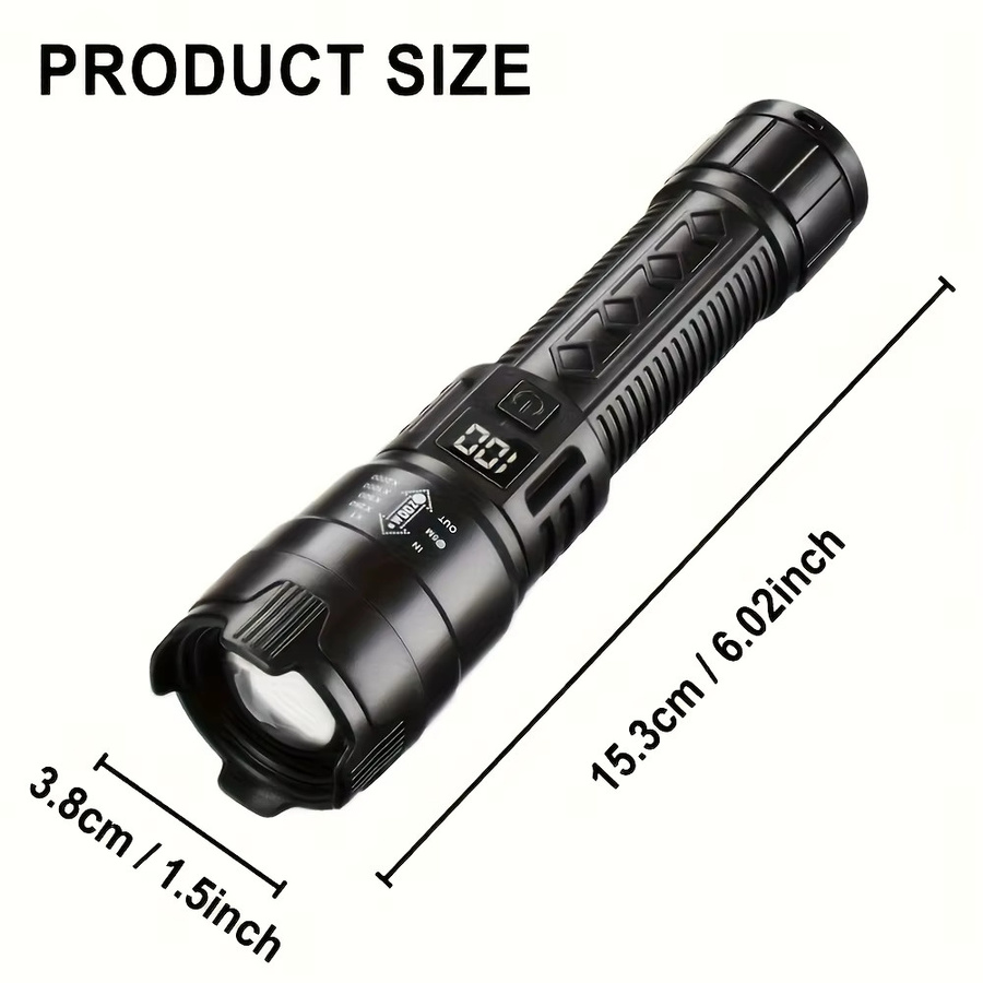 NEWBIRTH Taktische LED-Taschenlampe in Schwarz, wiederaufladbar mit 1000 lm, Zoom und Typ-C-Anschluss für Outdoor und Notfälle - Bild 4
