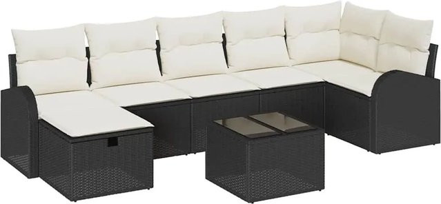 vidaXL Lounge-Gartenmöbel Set aus Poly-Rattan in Schwarz und Beige mit Ecksofa, Ottoman, Couchtisch und integriertem Kissen-Stauraum - Bild 1