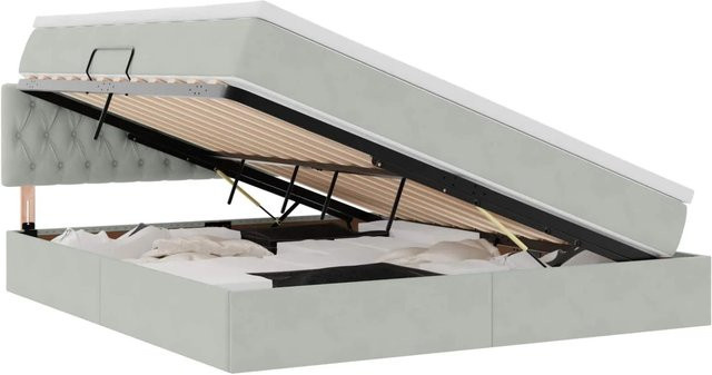 vidaXL Bett mit Stauraum und LED in Hellgrau aus Samt, B/T/H: 160 x 200 x 204 cm - Bild 1