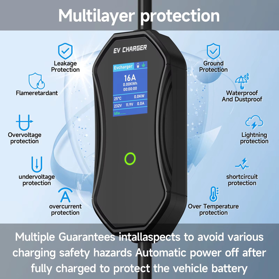 AFEEV Tragbares Typ-2 EV-Ladegerät 11kW 16A mit WiFi und Bluetooth APP-Steuerung, Schwarz - Bild 3