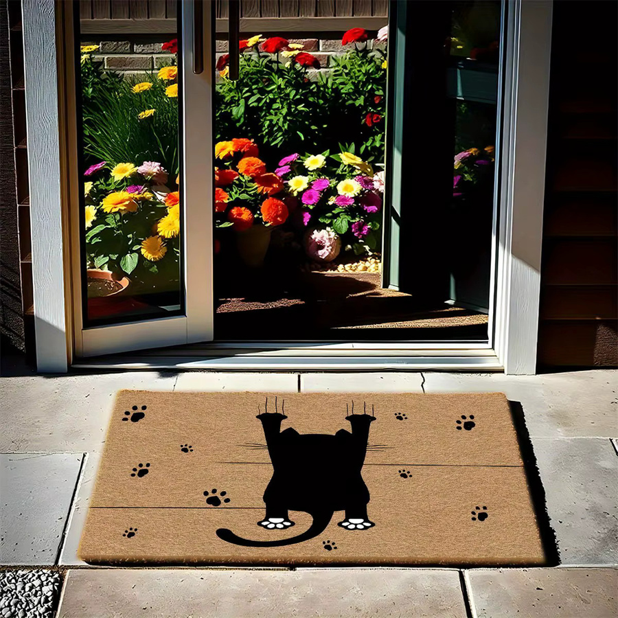 VIKAMA Fußmatte mit schwarzem Katzen-Fußabdruck-Muster aus Kokosfaser, rechteckig - Bild 4