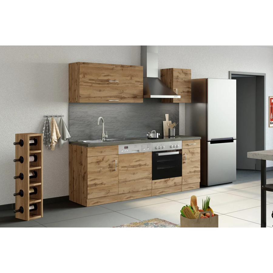 Held Möbel Küchenzeile Sorrento in Wotaneiche, Breite: 210 cm, mit Einbaugeräten und Klappenhängern, Farbe: Braun - Bild 2